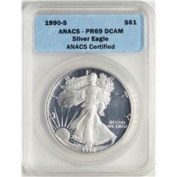 1990-S $1 Proof American Silver Eagle Coin ANACS PR69 DCAM