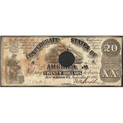1861 $20 Confederate States of America Note