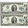 Image 1 : Lot of (2) Consecutive 1976 $2 Federal Reserve Notes First Day Issue with Stamps