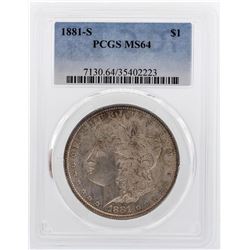 1881-S $1 Morgan Silver Dollar Coin PCGS MS64 Amazing Toning
