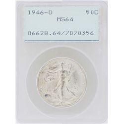 1946-D Walking Liberty Half Dollar Coin PCGS MS64 Green Rattler Holder