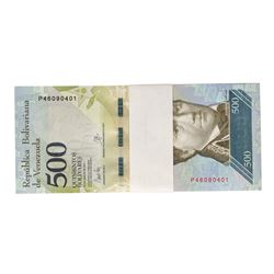 Pack of (100) Uncirculated 2017 Republic of Venezuela 500 Bolivares Bank Notes