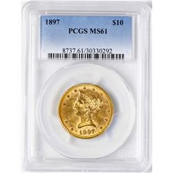 1897 $10 Liberty Head Eagle Gold Coin PCGS MS61