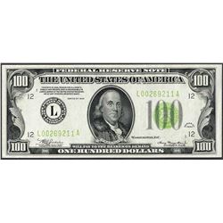 1934 $100 Federal Reserve Note San Francisco Light Green Seal