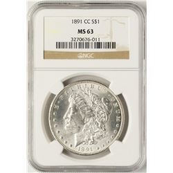 1891-CC $1 Morgan Silver Dollar Coin NGC MS63