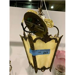 ANTIQUE LIGHT FIXTURE WITH STAINED/PAINTED GLASS