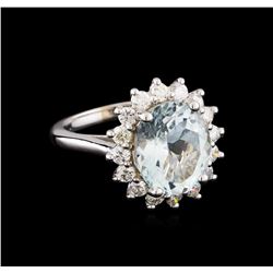 4.28 ctw Aquamarine and Diamond Ring - 14KT White Gold