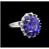 14KT White Gold 3.54 ctw Tanzanite, Sapphire and Diamond Ring