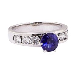 1.55 ctw Blue Sapphire And Diamond Ring - 14KT White Gold