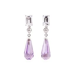 5.04 ctw Amethyst, Quartz and White Sapphire Earrings - 10KT White Gold