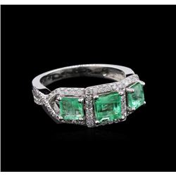 1.40 ctw Emerald and Diamond Ring- 14KT White Gold