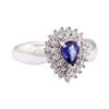 1.26 ctw Blue Sapphire and Diamond Cluster Ring - 14KT White Gold