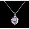 3.88 ctw Tanzanite and Diamond Pendant With Chain - 14KT Yellow Gold