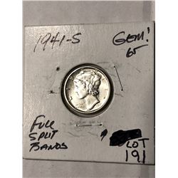 1941 S Full Split Bands GEM65 Mercury Silver Dime High Grade
