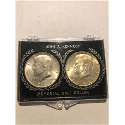 Set of 2 1964 Silver Kennedy Half Dollars Collection in Case