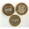 Image 1 : 3-$10 GAMING CASINO TOKENS SILVER .999 LAS VEGAS