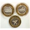 Image 2 : 3-$10 GAMING CASINO TOKENS SILVER .999 LAS VEGAS