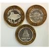 Image 1 : 3-$10 GAMING CASINO TOKENS SILVER .999 LAS VEGAS