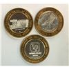 Image 2 : 3-$10 GAMING CASINO TOKENS SILVER .999 LAS VEGAS