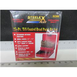 New 25 piece Titanium Drill Bit Set with metal Index Case / Brad Point for