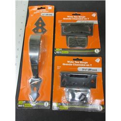 New Gate Handle 11 inch & 2 Hinges 3-1/2 inch / Black