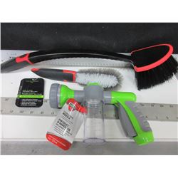 Bundle of Car Wash  / 2 Wheel Brushes & Clean & Rinse Nozzel/ fits all