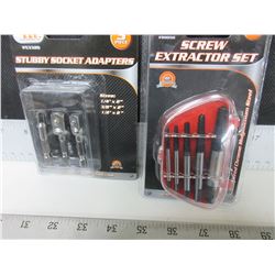 New 3 piece Socket Adaptors 1/4 - 3/8 & 1/2" and 5 pc Screw Extractor set