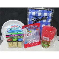 Camping & Picnic Bundle / 100 plates , 16 cups , cutlery , tablecloth , toothpics