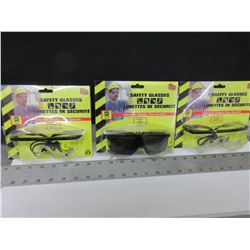 3 Pairs of Safety Glasses / 2 clear and 1 smoked Tinted