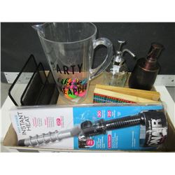 Bundle of Assorted items / Picher / Curling Iron / 2 Soap Dispensors / crib board