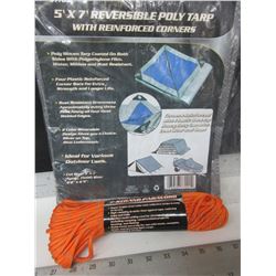 New 5 x 7ft Poly Tarp with 100ft of 550lb Paracord