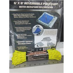 New 6 x 8ft Poly Tarp with 100ft of 550lb Paracord