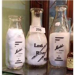 3 VINTAGE MILK BOTTLES