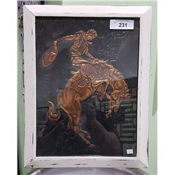 VINTAGE FRAMED COPPER PICTURE OF BRONK RIDER