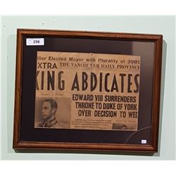 FRAMED 1936 DAILY PROVINCE NEWSPAPER