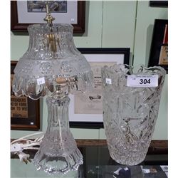 CRYSTAL LAMP AND LARGE CRYSTAL VASE