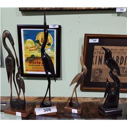 4 BIRD STATUES CARVED OUT OF HORN