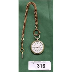 VINTAGE 10 JEWEL POCKET WATCH WITH KEY FOB