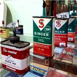3 VINTAGE SINGER HANDY OILERS AND FLOW MASTER INK TIN