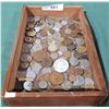 Image 1 : WOOD TRAY WITH WORLD COINS