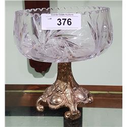 PINWHEEL CRYSTAL BOWL ON BRASS PEDESTAL