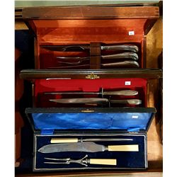 3 VINTAGE CARVING SETS IN CASES