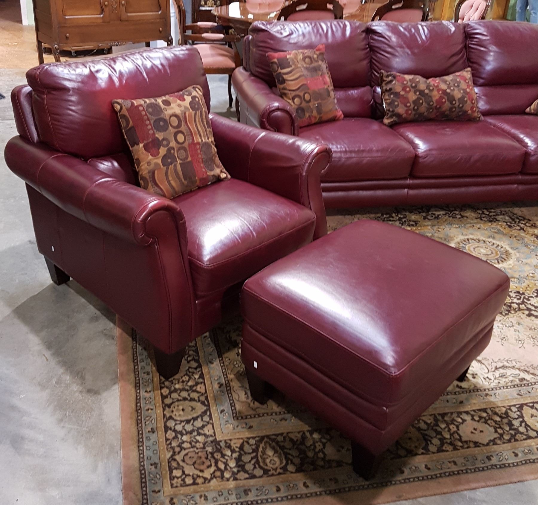 LAZY BOY LEATHER ARM CHAIR AND OTTOMAN