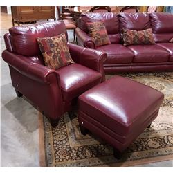 LAZY BOY LEATHER ARM CHAIR AND OTTOMAN