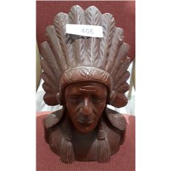 HIGHLY DETAILED CARVED WOOD STATUE OF NATIVE CHIEF