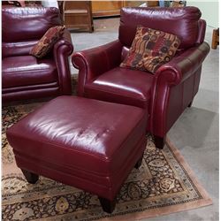 LAZY BOY LEATHER ARM CHAIR AND OTTOMAN