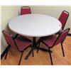Image 1 : Round Table (47.5"Dia, 30"H) w/ 4 Padded Metal Frame Chairs