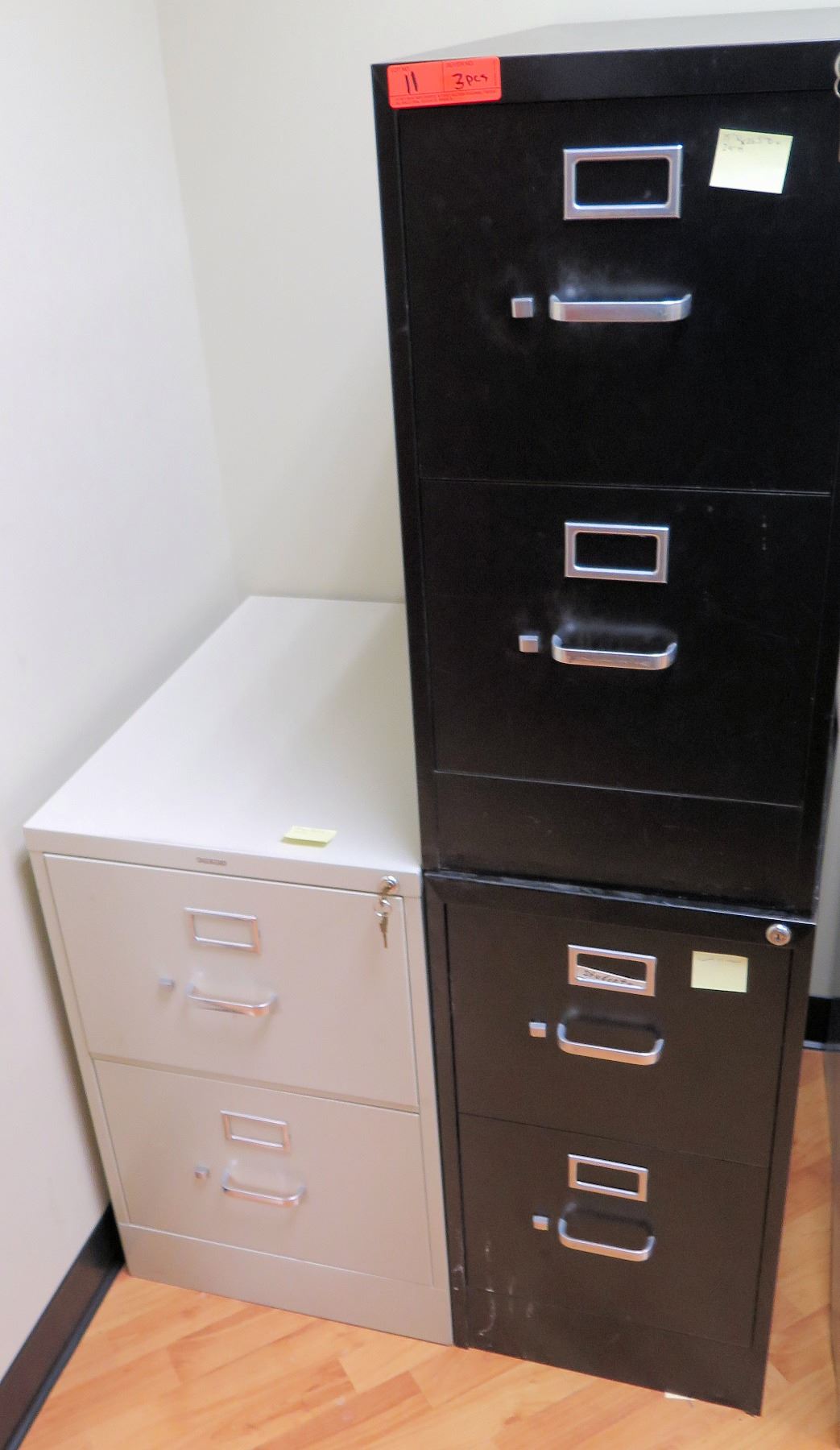 Qty 3 Short Stackable File Cabinets (HON, etc), 2 Black 15
