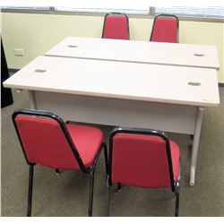 Qty 2 Utility Tables (Desks) 60"W x 24"D x 29.5"H) w/ 4 Chairs