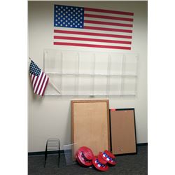 Acrylic Wall Organizer, 2 Corkboards, U.S. Flag, Paper Organizer, Plastic Hats